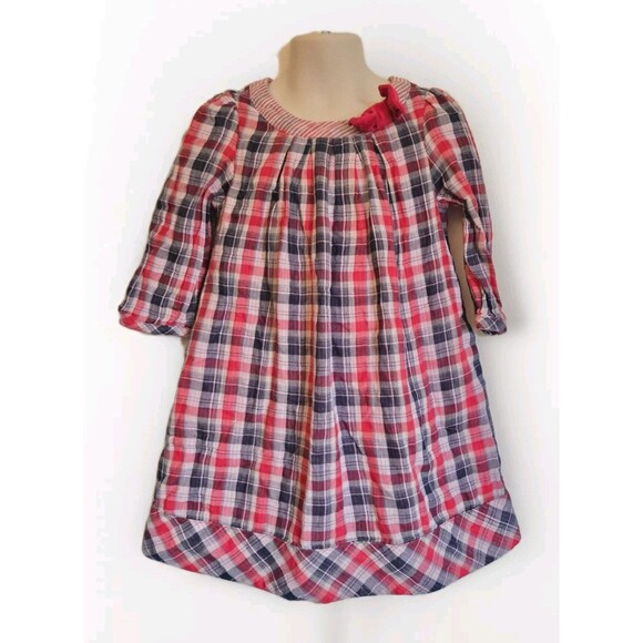Our Generation Red Blue Plaid Dress W/ Bow Girls Size 5 Lined Long Sleeve Pretty - Picture 1 of 12